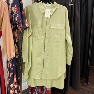 Green High Low Button up Dress (Plus Size)